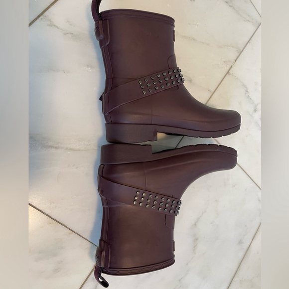 Hunter, 6, plum purple studded buckle moto waterproof midrise rain boots EUC - Picture 7 of 12